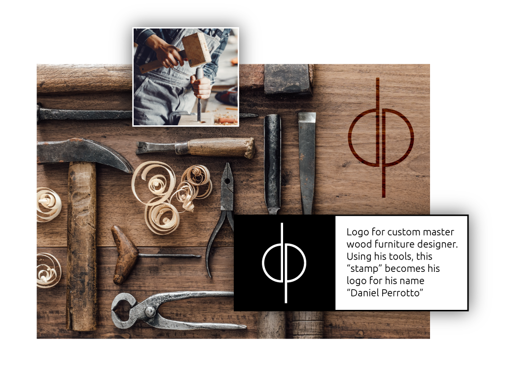 Daniel Perrotto logo concept, drawn from woodworking tools