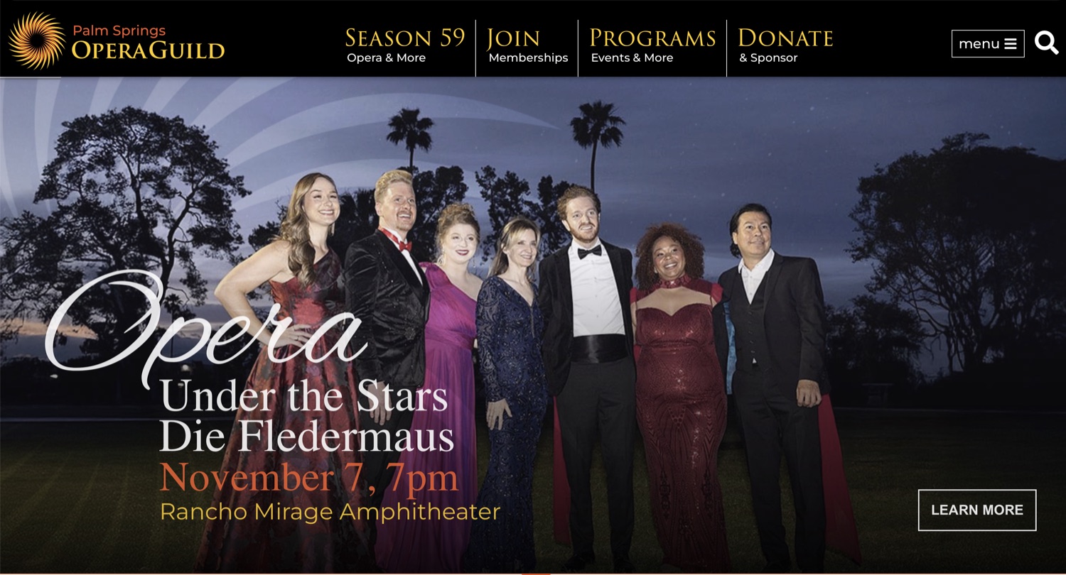 Opera Under the Stars event page, in the desert sunset palette.