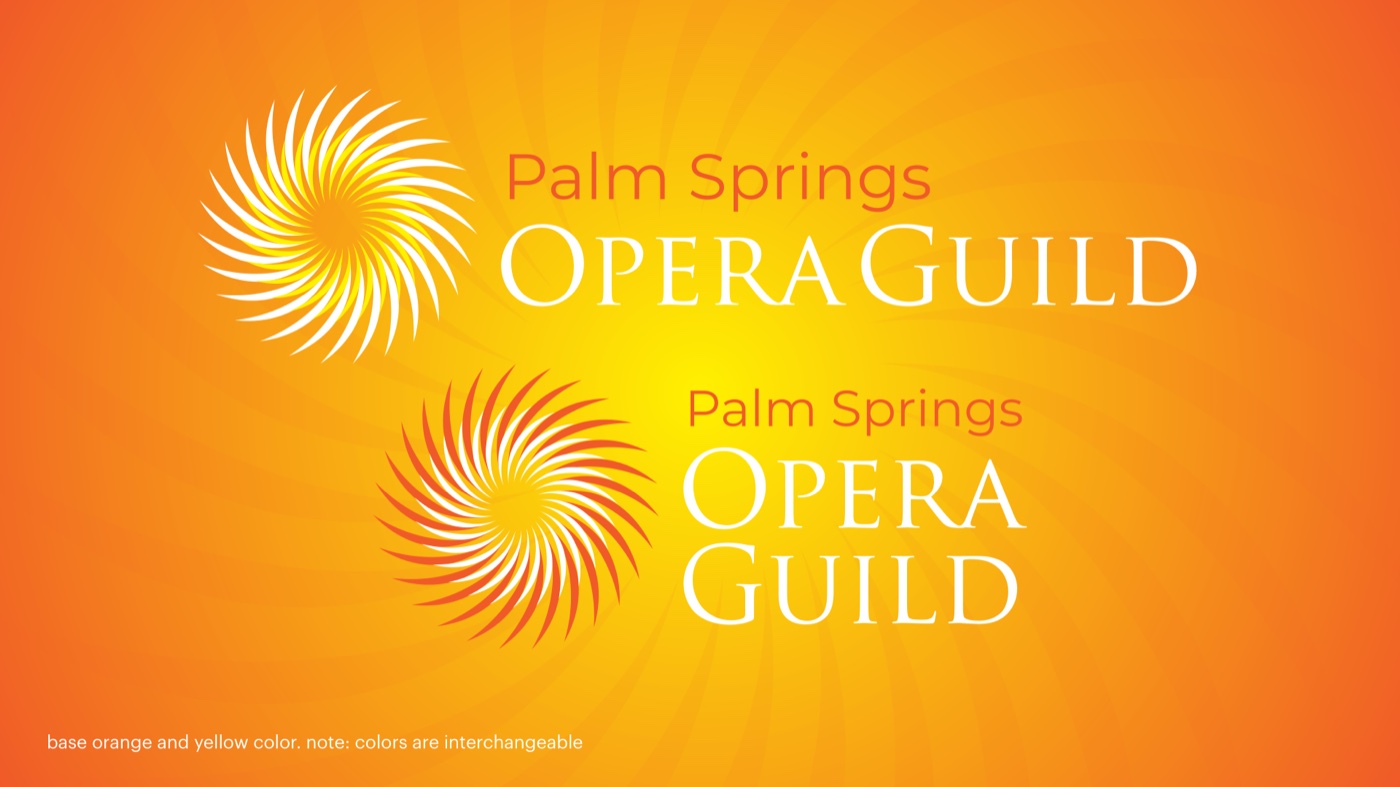 Logo usage guideline: base orange and gold palette, colors interchangeable.