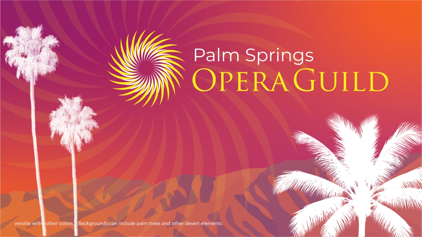Logo usage guideline: versatile over palm-tree and desert backgrounds.