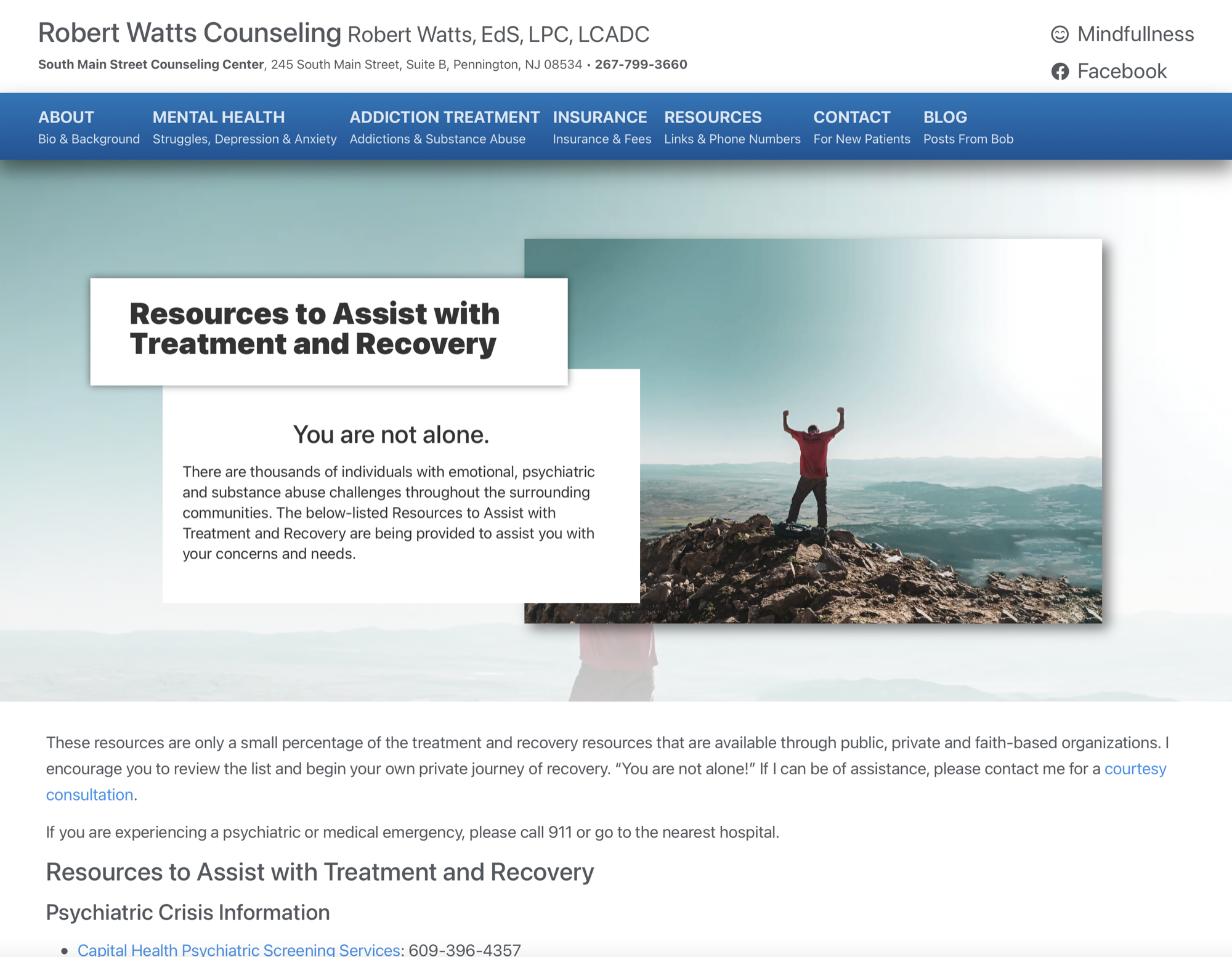 Therapist Website, Robert Watts, supporting work