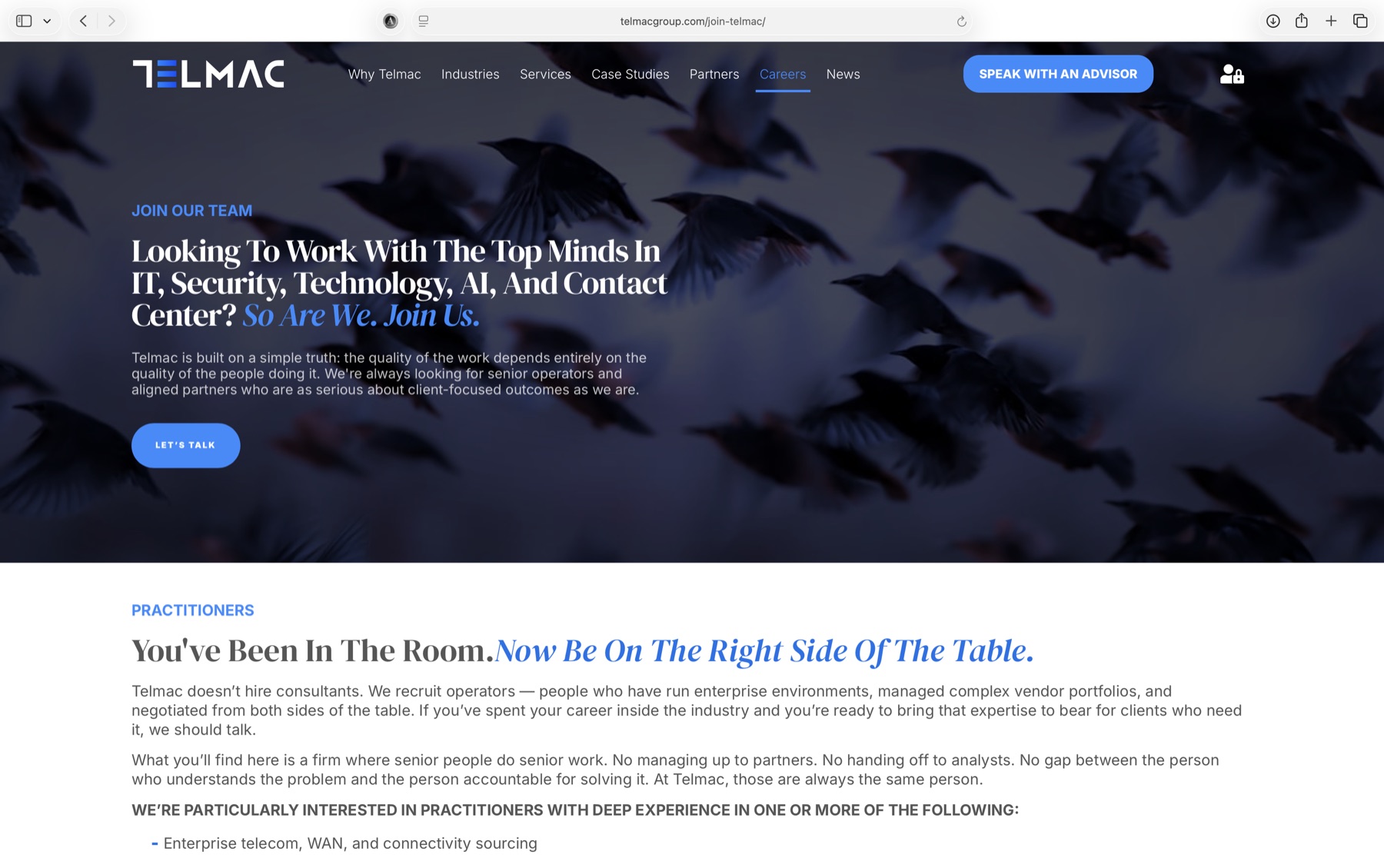 Telmac website, Careers page