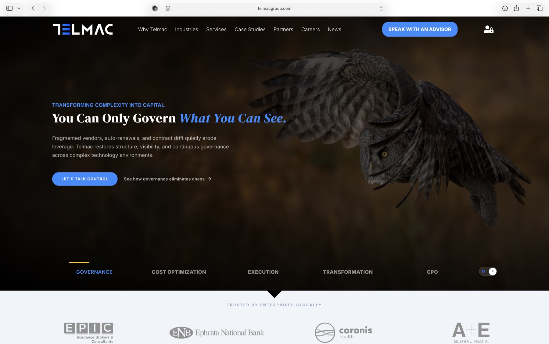 Telmac website, homepage hero