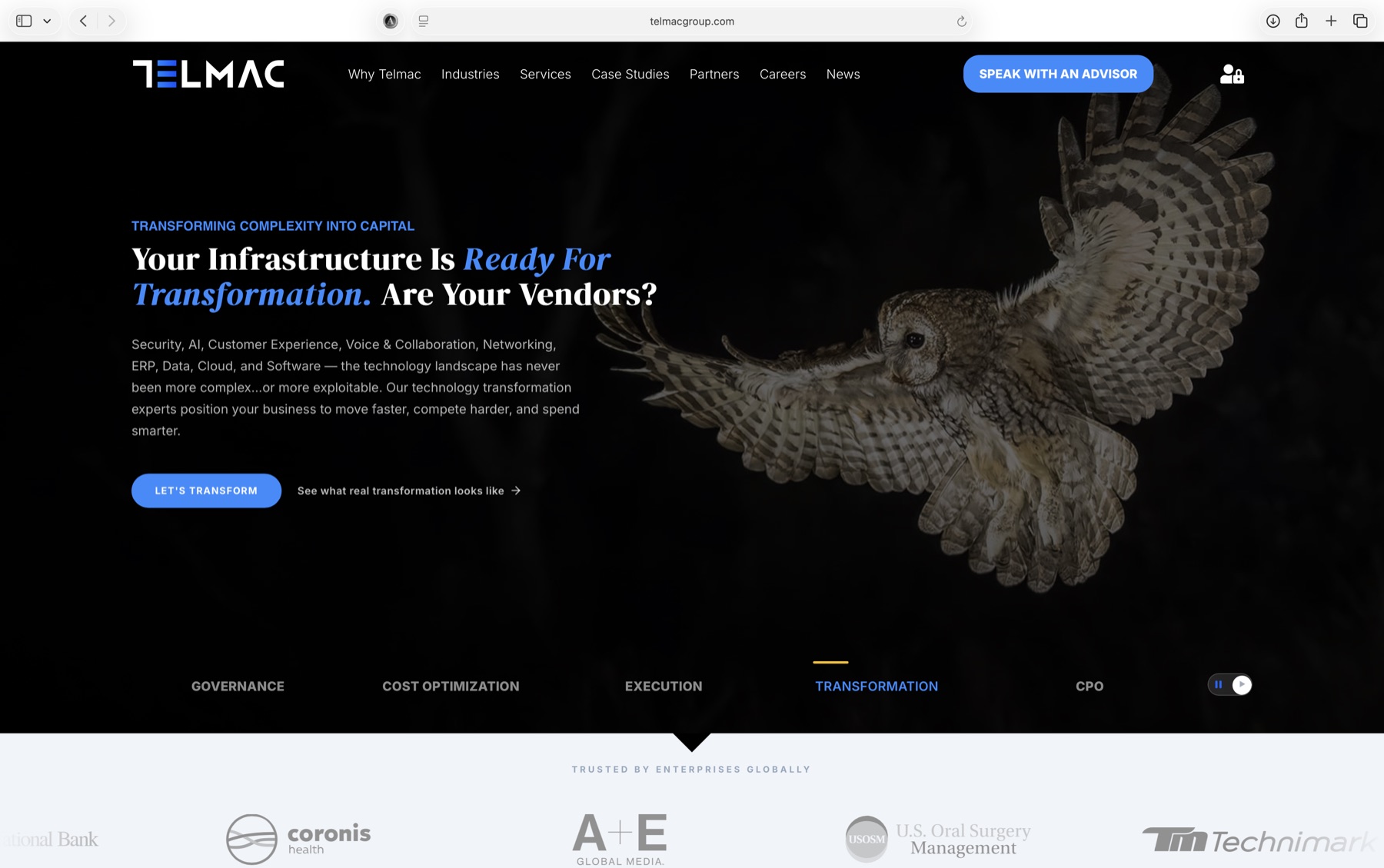 Telmac website, homepage