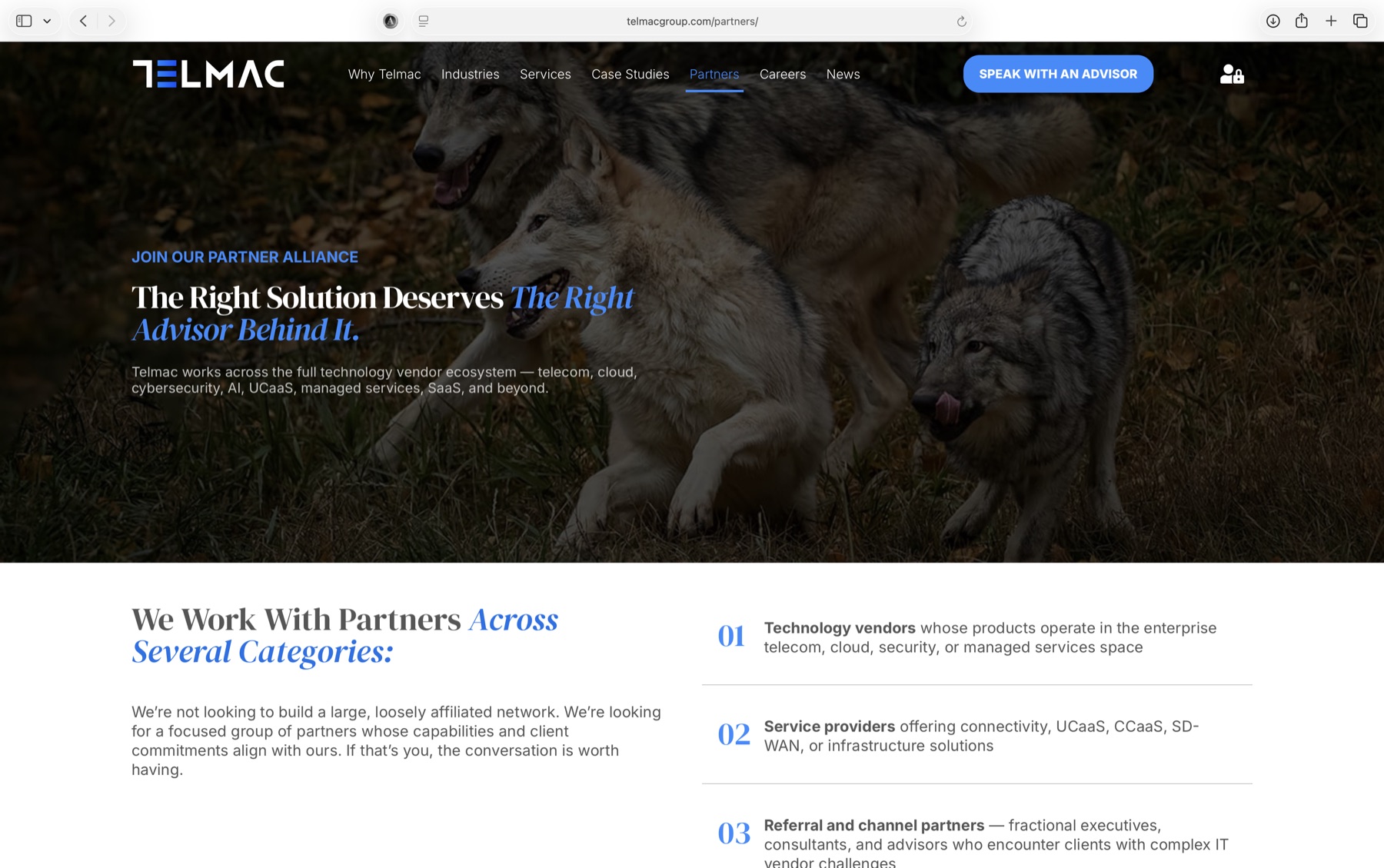 Telmac website, Partners page