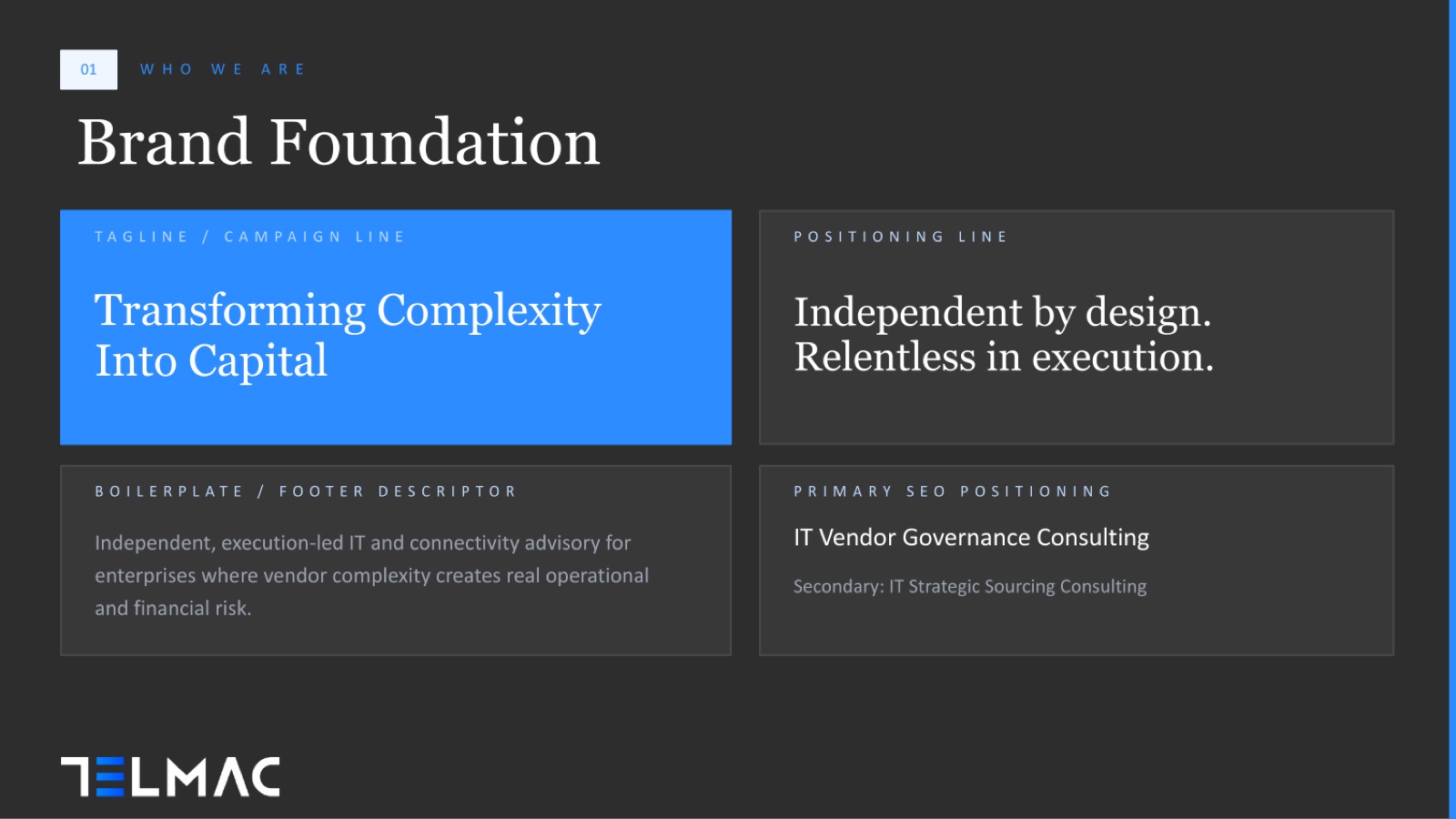 Telmac brand style guide, page 3