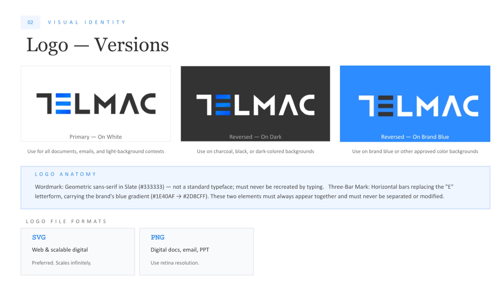 Telmac brand style guide, page 5